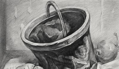水果水桶油画素描静物老师作品